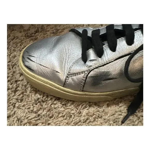 Saint Laurent Silver Sneakers Embroidered Size 43 Mens 10 **flaw**
